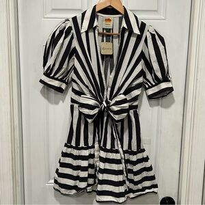 Farm Rio Mixed Stripes Short-Sleeve Bow Mini Dress, feminine, Sz Small